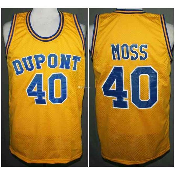 Nikivip #40 Randy Moss gelb blau Dupont High School Retro-Basketballtrikot für Herren, genähte Trikots mit benutzerdefinierten Nummern und Namen