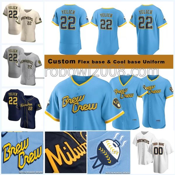 

christian yelich 2022 custom brewers jersey city connect 24 mccutchen #27 willy adames corbin burnes josh hader lorenzo cain rowdy tellez ke, Blue;black