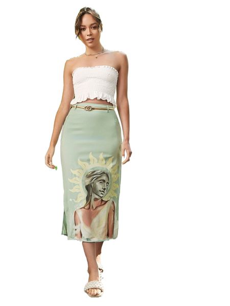

x abrar zenkawi figure graphic belted skirt p997#, Black