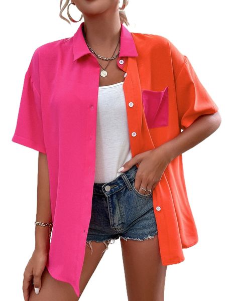 

two tone drop shoulder shirt 63tl#, White