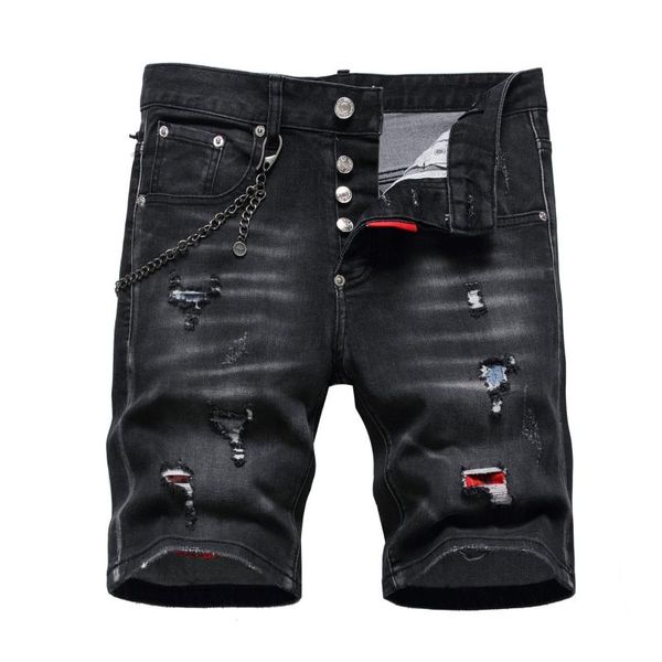 

men's jeans men black denim shorts summer holes short good quality fit casual fashion male high streetwear, Blue
