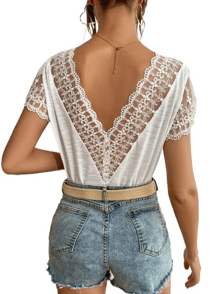 

contrast embroidery mesh tee b8eb#, White