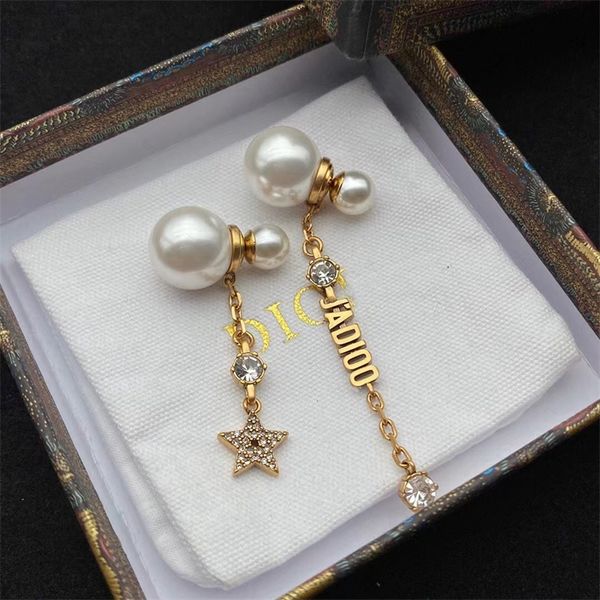 

jewelry online new pearl female net red advanced fashion letter star studded tassel earrings, Golden