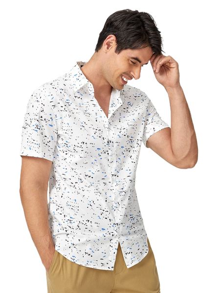 

men allover print button up shirt v9u8#, White;black
