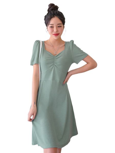 

dazy ruched bust sweetheart neck puff sleeve dress 97la#, Black;gray