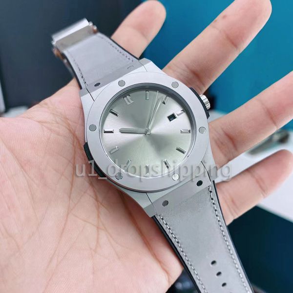 

mens automatic mechanical watches 42mm full stainless steel rubber strap waterproof wristwatches sapphire super luminous montre de luxe drop, Slivery;brown
