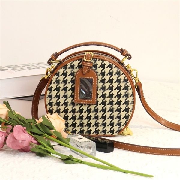 

purse 2022 new lattice round cake bag canvas half bag leather women's sling one shoulder messenger small outlet_4pqz