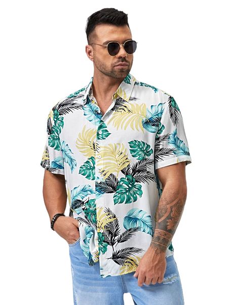 

extended sizes men tropical print shirt g9ef#, White;black