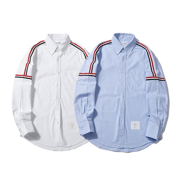 

men's women's tb005 long sleeve shirt new couple splicing lapel cotton loose casual business denim jacket, White