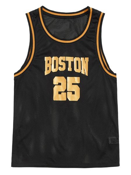 

men letter graphic contrast binding tank y1ce#, White;black