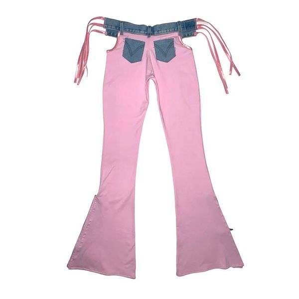 

women's pants & capris ken bean with the same pink denim slim casual flared pants, Black;white