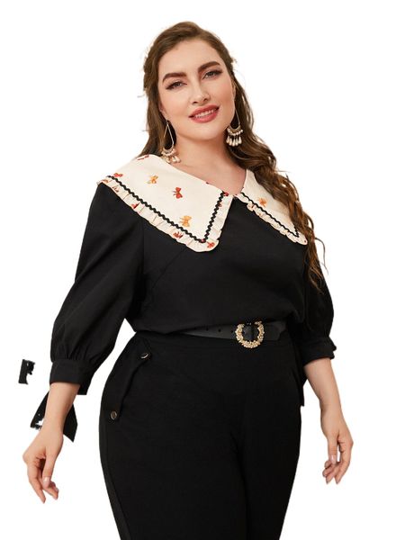 

plus statement collar knot detail w7ew#, Black