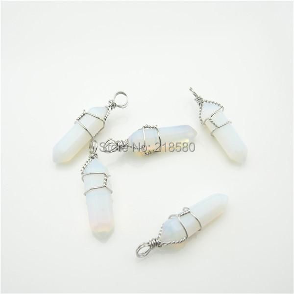 Colares de pingentes de arame embrulhado ponto opal de colarponda de prata