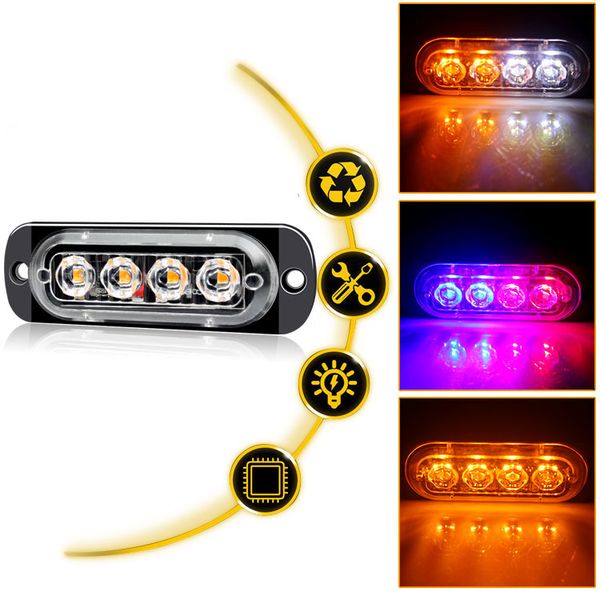 

truck 12-24v side 4led flash warning light strobe light 12w