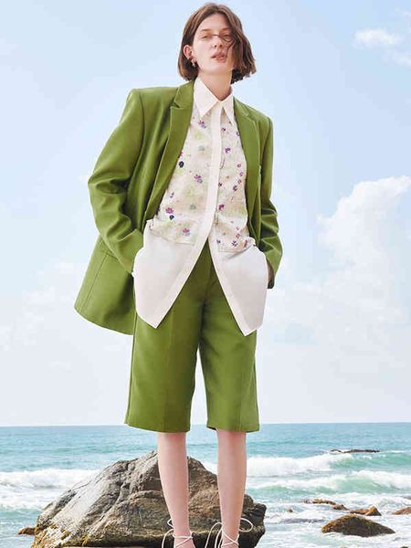 

two piece dress spring design women's avocado green oversized blazer u83a, White