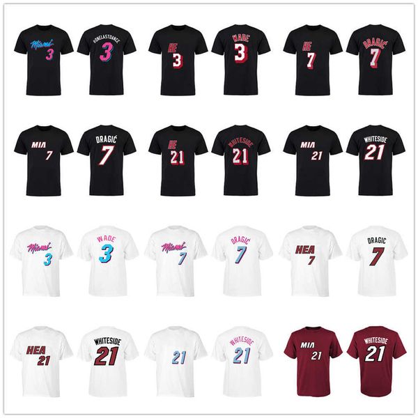 

print basketball fans tees t-shirt jerseys 3 wade 21 whiteside 7 dragic, Black