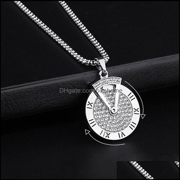 

pendant necklaces pendants jewelry spinner time necklace stainless steel zircon women mens fashion with roman numeral luckey drop delivery, Silver