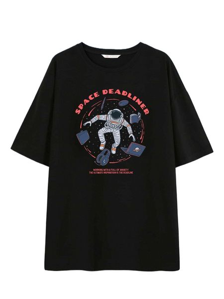 

romwe x movinkgraphic spaceman print tee q7r8#, White