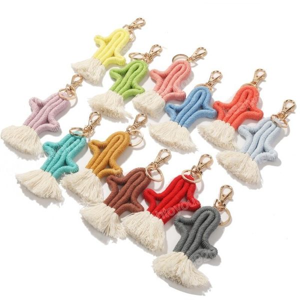 

creative cactus tassel keychain pendant diy braided woven keychain luggage decoration key chain vintage keyring, Silver