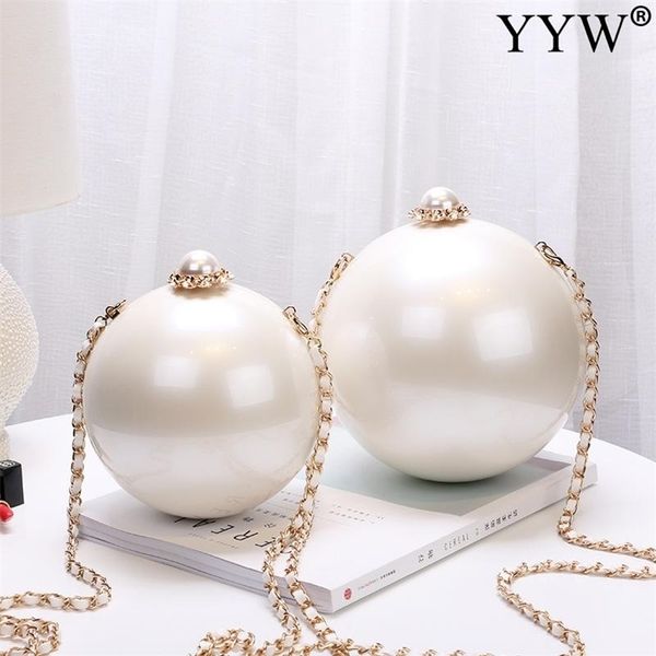 

luxury women round ball bag evening bag pearl design exquisite fashion lacquer beige for ladies party wedding crossbody bag 220525
