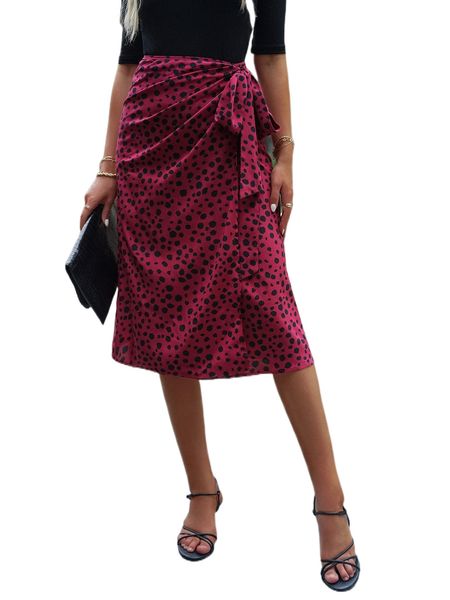 

allover print knot side wrap skirt p8xb#, Black