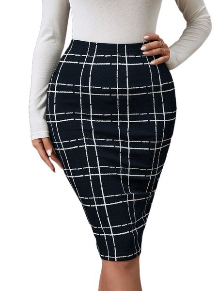 

plaid high waisted pencil skirt 17nw#, Black