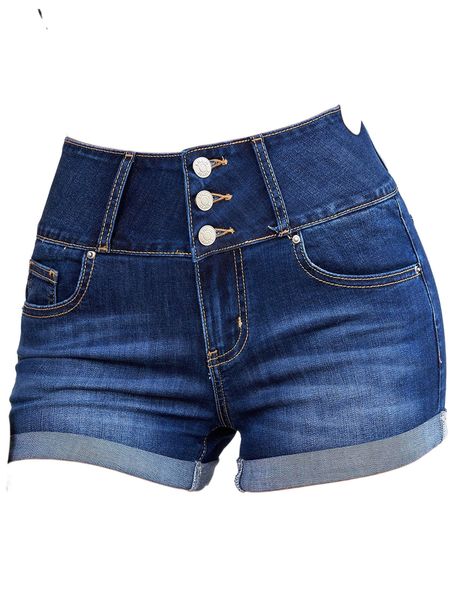 

roll up hem denim shorts e2ft#, White;black