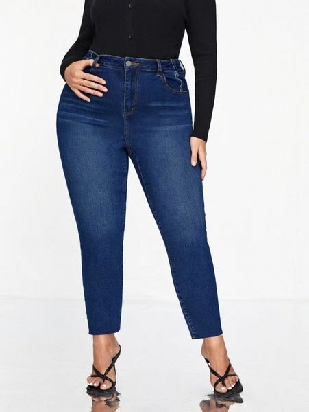 

plus slant pocket skinny jeans without belt m9x3#, Blue