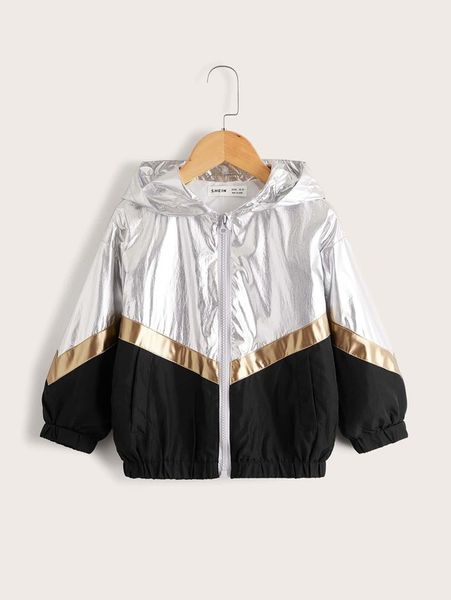 

toddler boys chevron print colorblock drop shoulder hooded jacket she, Blue;gray