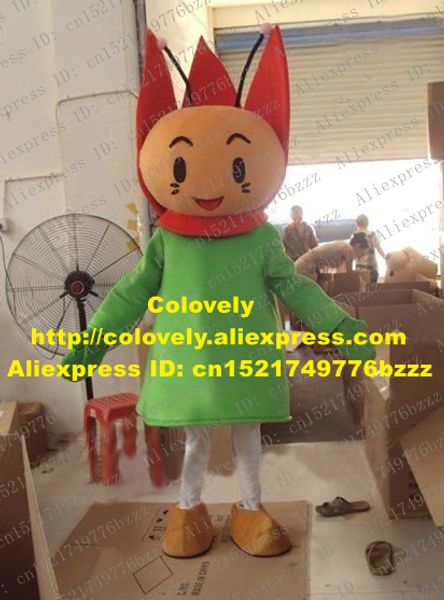 Costume da bambola mascotte Fantasia Red Green Tulip Mascot Costume Mascotte Water Lily Fiore di loto con faccia felice Abito lungo verde Adulto No.2736 Fre