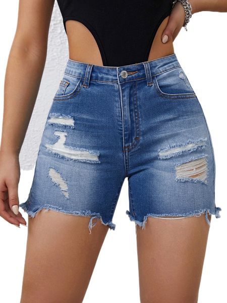 

ripped raw hem denim shorts t2ra#, White;black