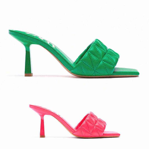 

square head high-heeled women's summer 2022 new thin heel open toe woven slippers fashion one-sided belt sandals, Black