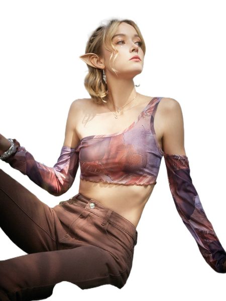 

romwe allover print one shoulder o8th#, White