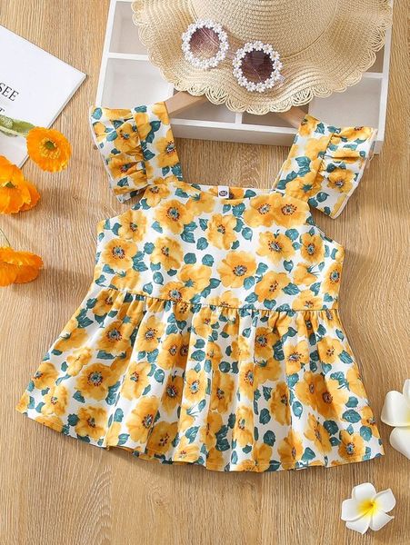 

toddler girl allover floral print ruffle trim peplum blouse she, White;black
