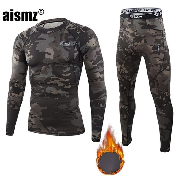 

aismz winter thermal underwear men warm fitness fleece legging tight undershirts compression quick drying thermo long johns sets 201126, Black;white