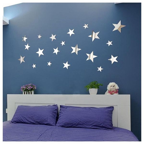 Specchi 20 pezzi Star Adesivi murali specchio acrilico 3d Decorativo per la casa Cristallo tridimensionale Eapejos DecorativosMirrors