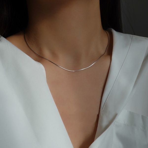 

925 sterling silver necklace short collarbone blade 2mm snake chain