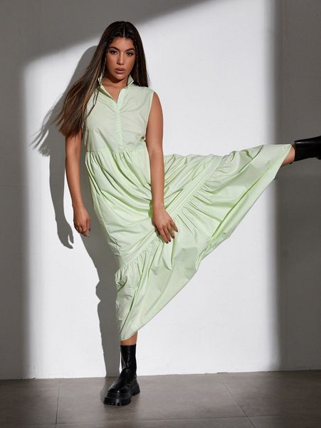 

flounce sleeve smock dress 84os#, Black;gray
