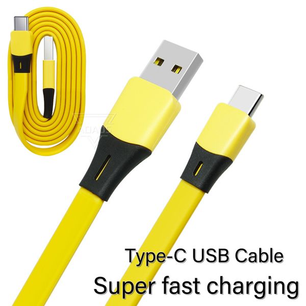 Tipo C Cabo de carregamento super rápido cabos de dados celulares USB Cabos planos amarelos