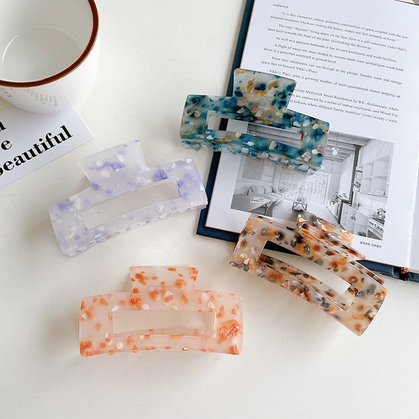 

yamog korean girls acrylic square shaped hair clamps length 10 cm women large floral pattern ponytail hair clips claw hollow out bath scrunc, Slivery;golden