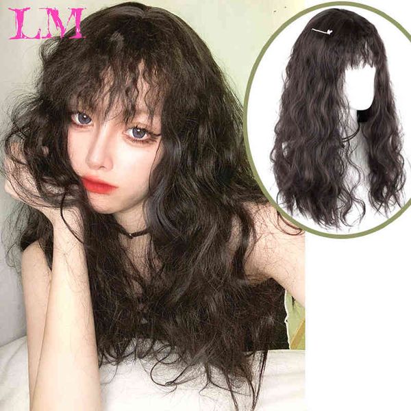 

lolita wigs for women long wave blonde black pink wig with bangs cosplay synthetic hair halloween high temperture fiber 220712, Black;brown