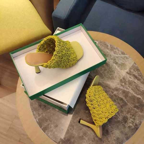 

slippers women's leather woven slippers outdoor shoes open end stiletto heels bota women summer series, Black