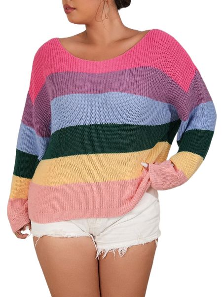 

plus colorblock drop shoulder sweater 38pr#, Black