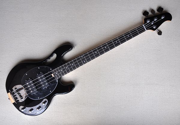 Factory Custom 4 corde Black Electric Bass Guitar con hardware cromato Neck-Thru-Body Tastiera in palissandro personalizzabile