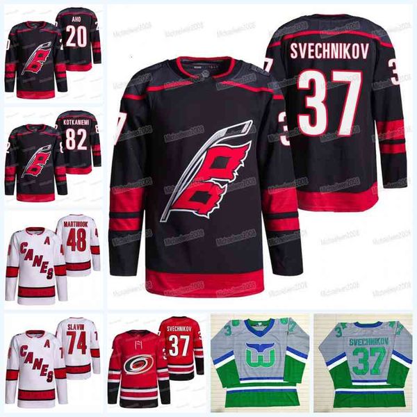 

andrei svechnikov carolina hockey jersey jesperi kotkaniemi staal sebastian aho jaccob slavin martinook ian cole ethan bear tony deangelo, Black