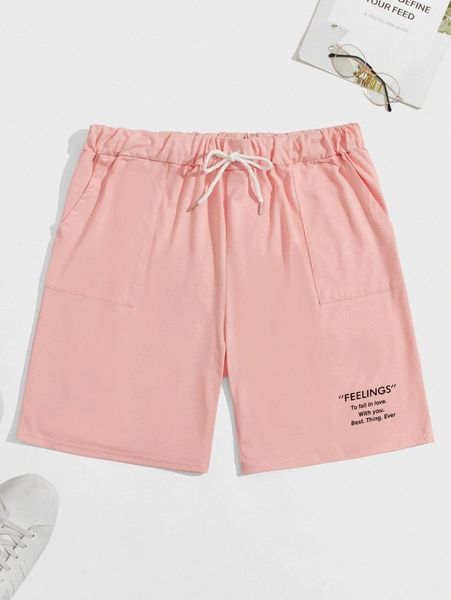 

men slogan graphic drawstring waist shorts j99r#, White;black