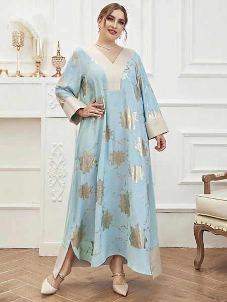 

plus random golden floral print asymmetrical hem dress b4em#, Black