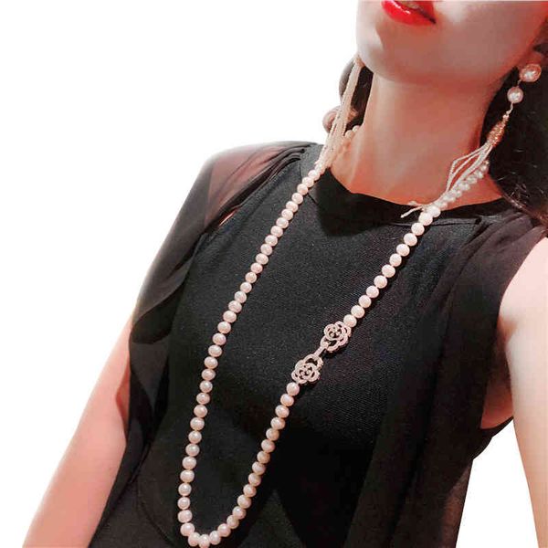 

trendy real natural long womenwedding white freshwater round pearl necklace party gift, Silver