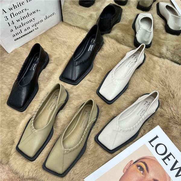 

slipper 2023 spring flat ballerina shoe women fashion brand square toe ballet female vintage brief on loafer zapato 220622, Black