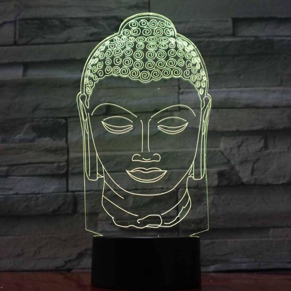 Nachtlichter 3D Lampe Buddha Illusion Led Lampen Optisches Licht mit 7 Farben für Home Office Zimmer Thema Dekoration Kinder Erwachsene Geschenk
